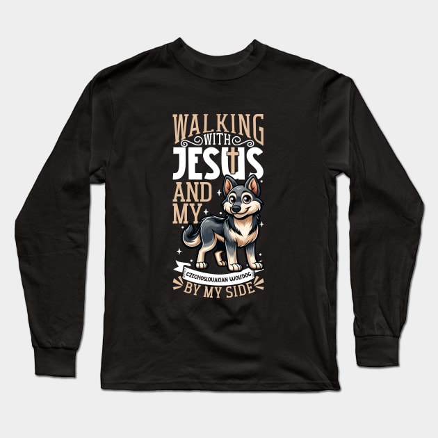 Jesus and dog - Czechoslovakian Wolfdog Long Sleeve T-Shirt by Modern Medieval Design